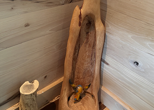 Handcrafted corner décor that adds cozy, rustic character to any room.